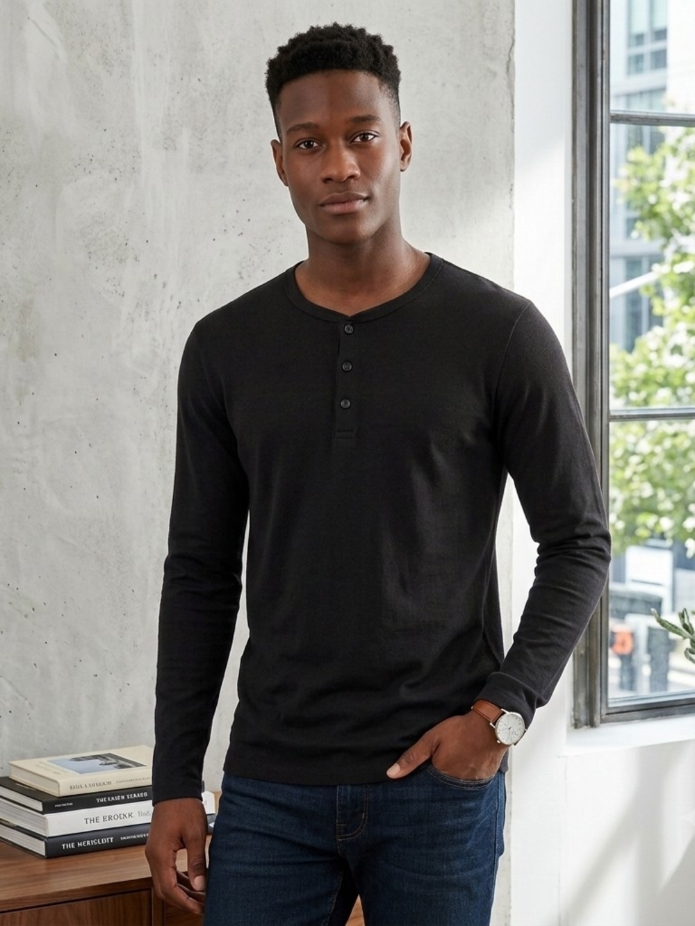 Isaac Mizrahi Black Long-Sleeve Henley